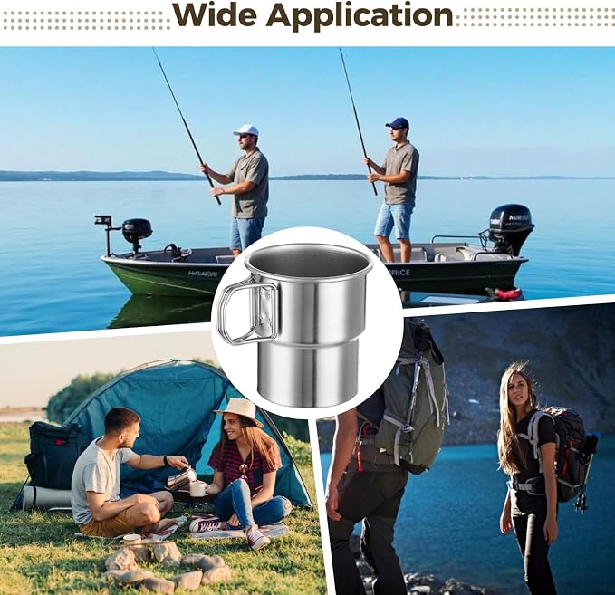 Joyibay 4 Pcs Stainless Steel Camping Cups, 10 oz Stackable Mugs w/Handle | 304