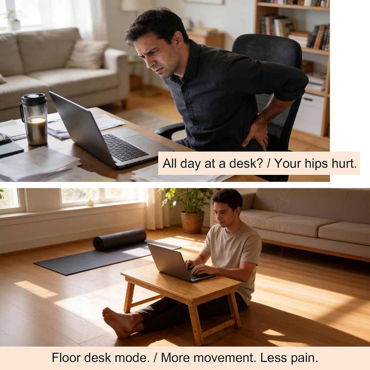 Nnewvante Large Floor Desk Foldable Table for Adults, Bamboo 25.6 x 17.7in