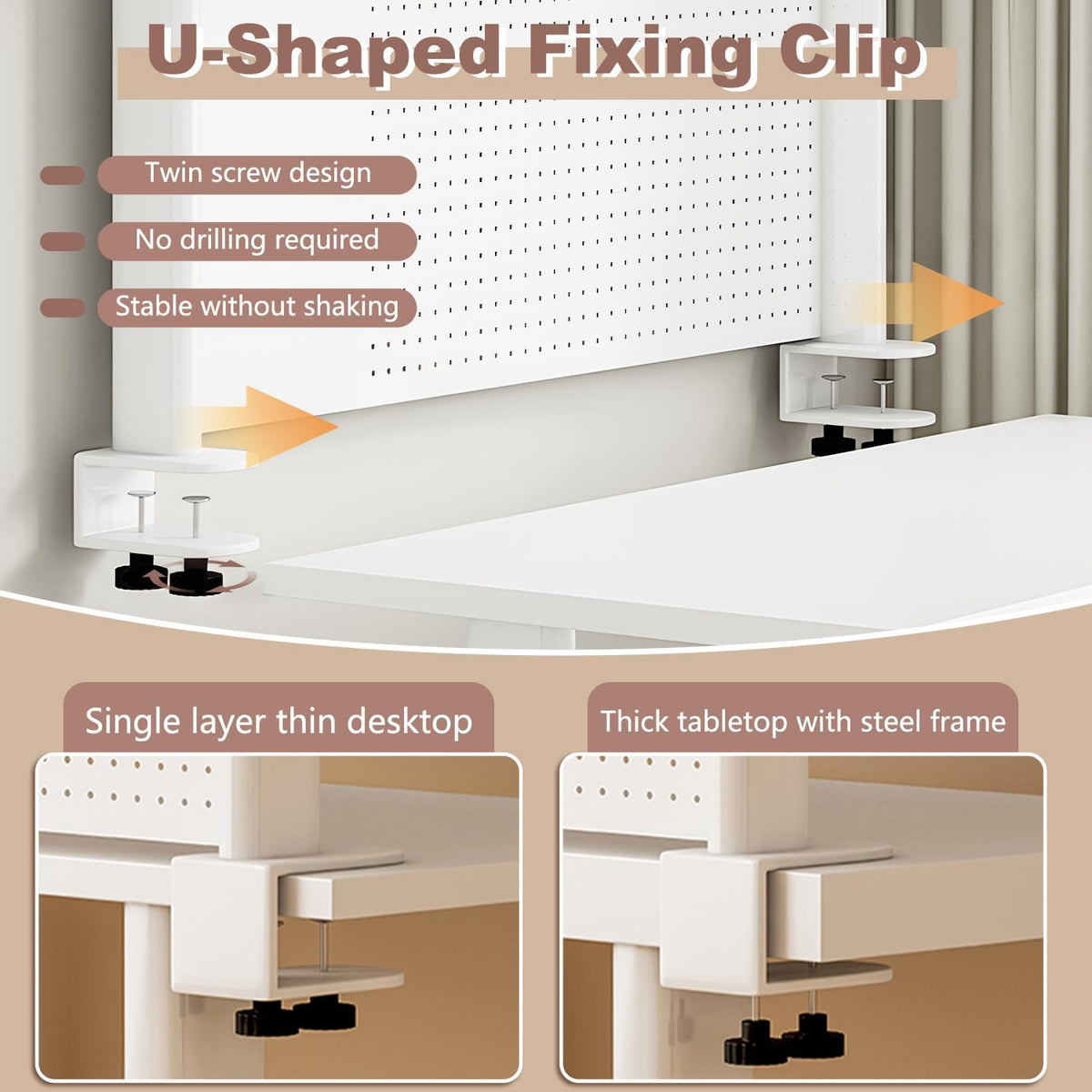 Clamp On Desk Organizer Shelf,Desk Extender Pegboard,White,39.4in