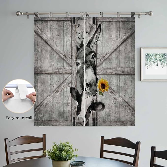 Funny Farm Animals Living Room Curtains 84 Inch Length, Window Curtains Tab Top