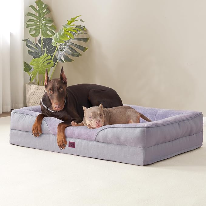 EHEYCIGA Orthopedic Dog Bed for Medium Dog, 30x20x6.5 Inch Memory Foam Dog Couch Bed with Sides, Waterproof Liner & Washable Removable Cover, Bolster Pet Sofa, Purple