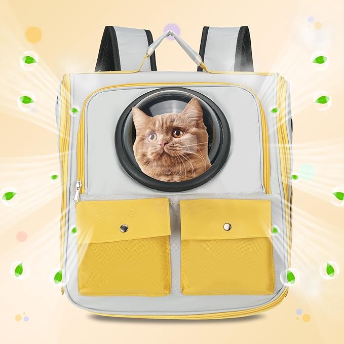 Pet Backpack Carrier, Portable and Ventilated, Oxford Cloth, Dogs Cats and Small Animals Travel Bag 12.99", (Yellow, 1 Pcs), Intended for Hiking/Camping/Traveling