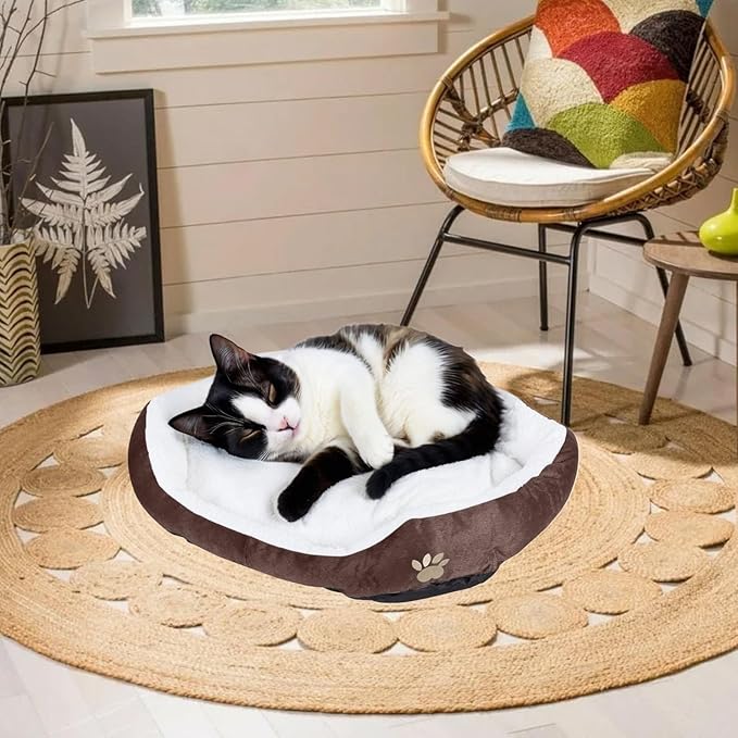 Round Dog Cat Beds Mattress Washable Pads Room, Soft Durable Plush Faux Fur Sleeping Pet Fleece Bed Mat for Small Doggy Kitten Puppy, with Anti-Slip Waterproof Bottom (Coffee)