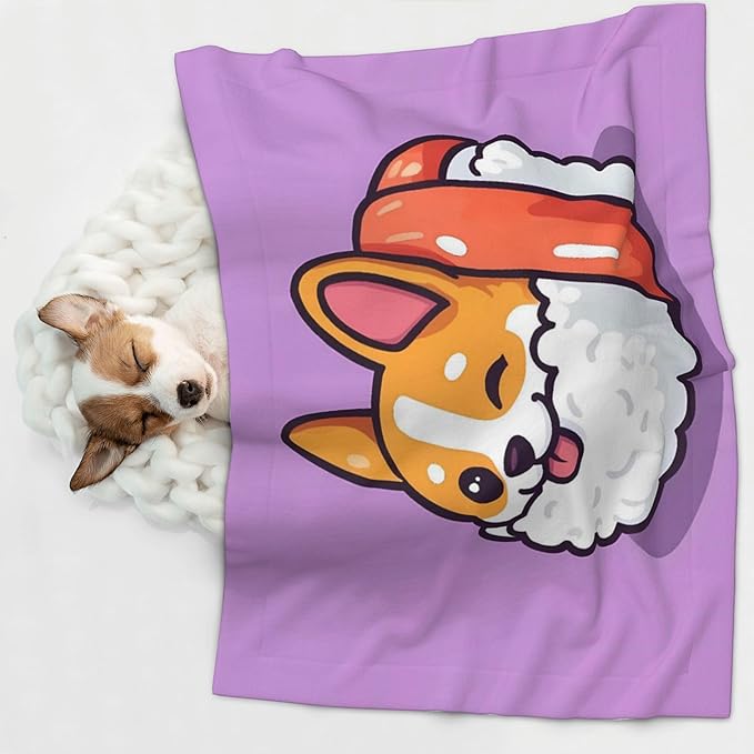 Waterproof Dog Blanket Soft Pet Blanket for Puppy Cat, Fleece Cat Throw Blankets for Furniture Bed Couch Sofa Reversible - Corgi in Sushi Roll
