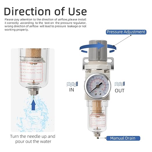 Pneumatic Air Compressor Filter Regulator Combo 1/4" NPT 150 PSI w/Adjustable