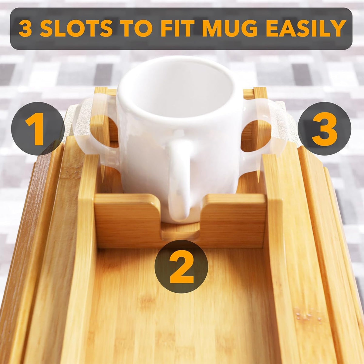 SpaceAid Bamboo Couch Cup Holder, Anti Falling Foldable Sofa Armrest Tray with Cup Holder, Couch Arm Side Table Organizer for Drink Cup Remote Snacks (Natural) (Pack of 2)