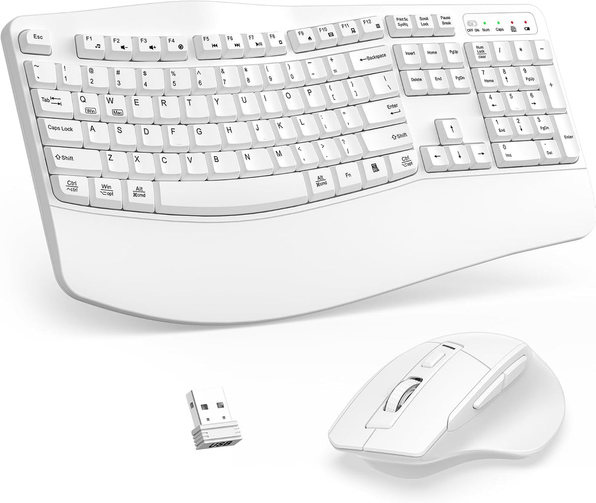 Wireless Keyboard and Mouse Combo, 2.4G Ergonomic Wave Keys(White)