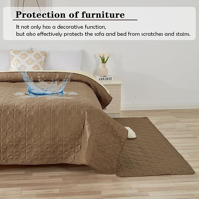 Waterproof Dog Bed Cover Pet Blanket, Soft Pet Couch Covers for Sofa Washable, Bed Couch Sofa Furniture Protector for Puppy Cat Kids (Khaki,100 * 127 CM)