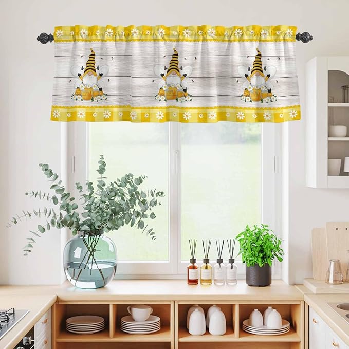 Yellow Gnomes Kitchen Curtains Set 3 Piece
