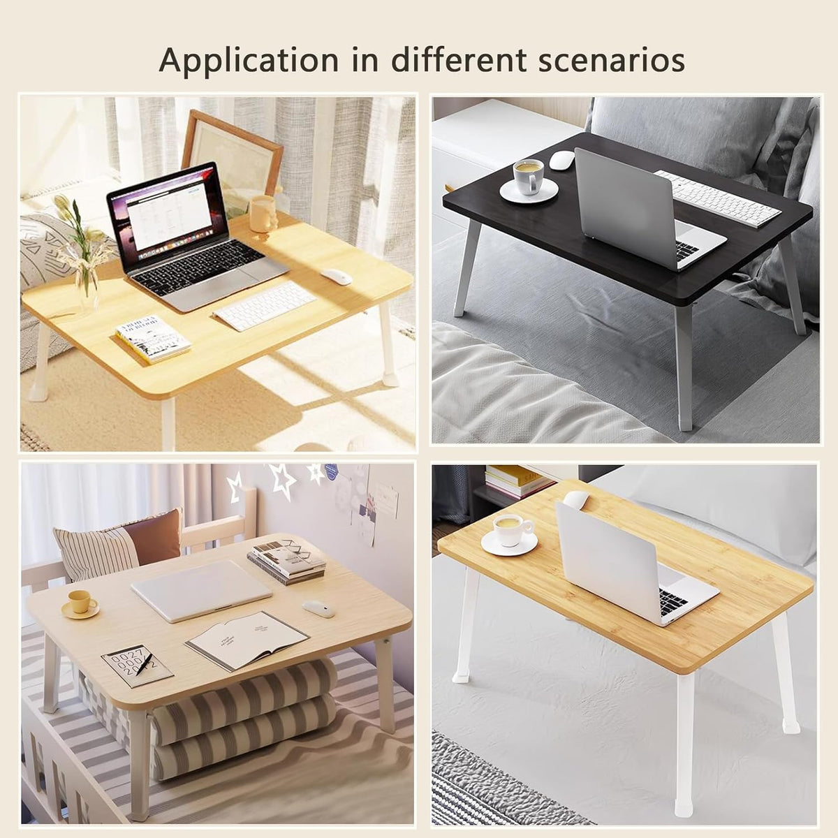 Foldable Laptop Desk for Bed, Bed Laptop Table, Foldable Portable Lap Bed Tray, 23.6 Inch Floor Table for Drawing, Reading and Writing, Bamboo