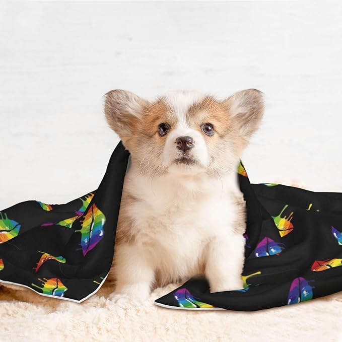 Pet Blanket for Indoor Outdoor Use, LGBT Gay Homosexual Lesbian Rainbow Lips Pride, Two Sided Reversible Plush Mat with Bumpy Dot Texture for Patios Crates Portable Bed Companion