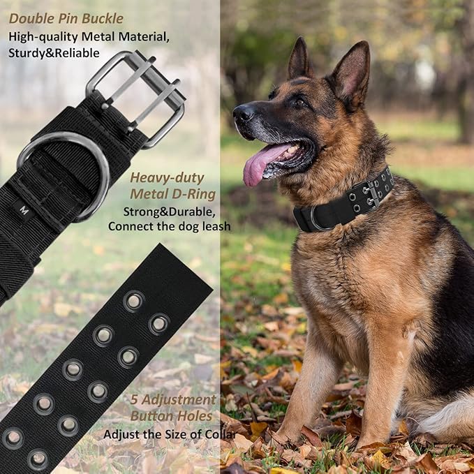 Tactical Dog Collar with Handle, Military Adjustable Heavy Duty Metal Buckle Dog Collars Soft Nylon Training Collar for Medium Large Dogs (Black, Large)