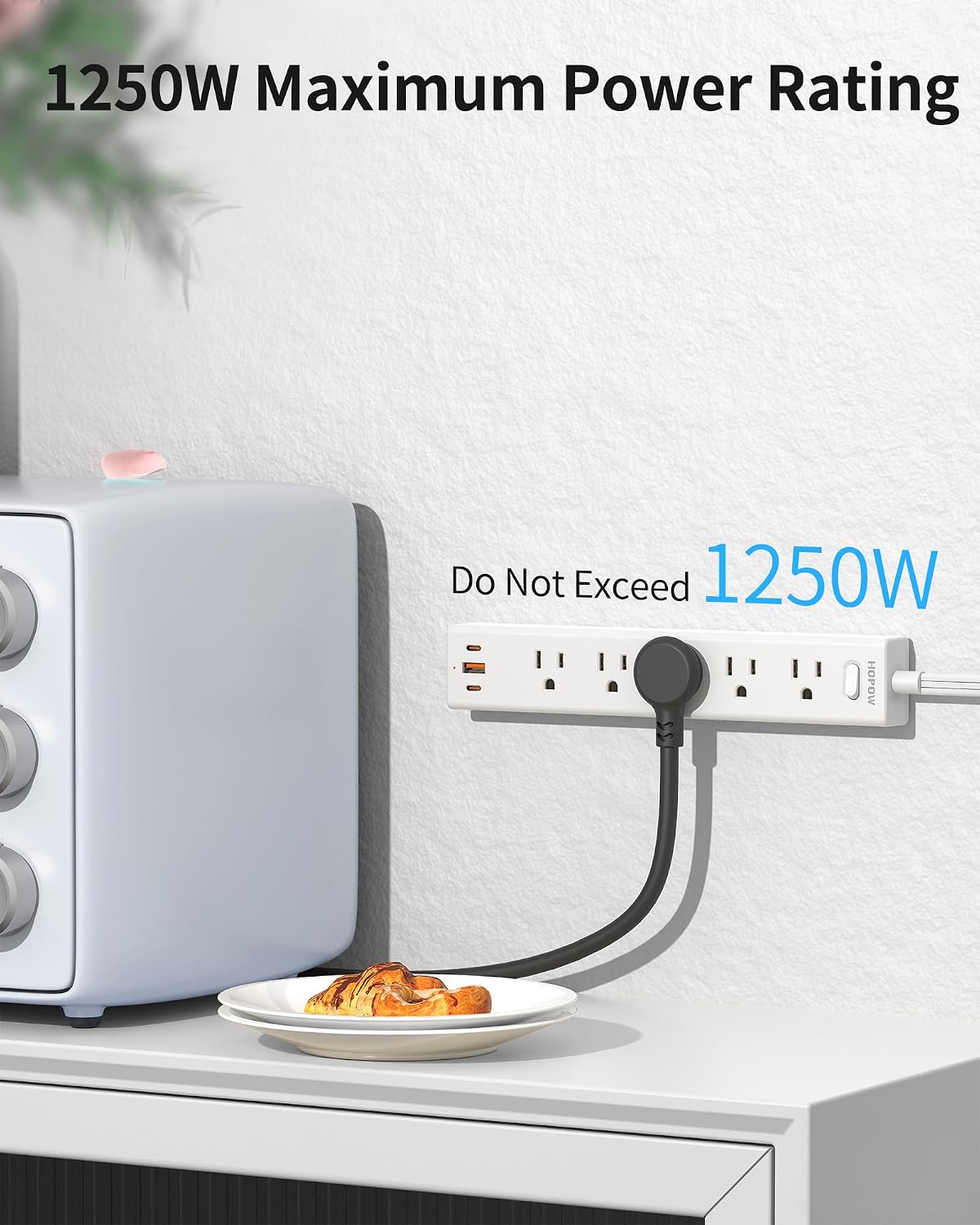 2 Pack Surge Protector Power Strip, 5AC&1A2C, 10FT Flat Plug Extension Cord