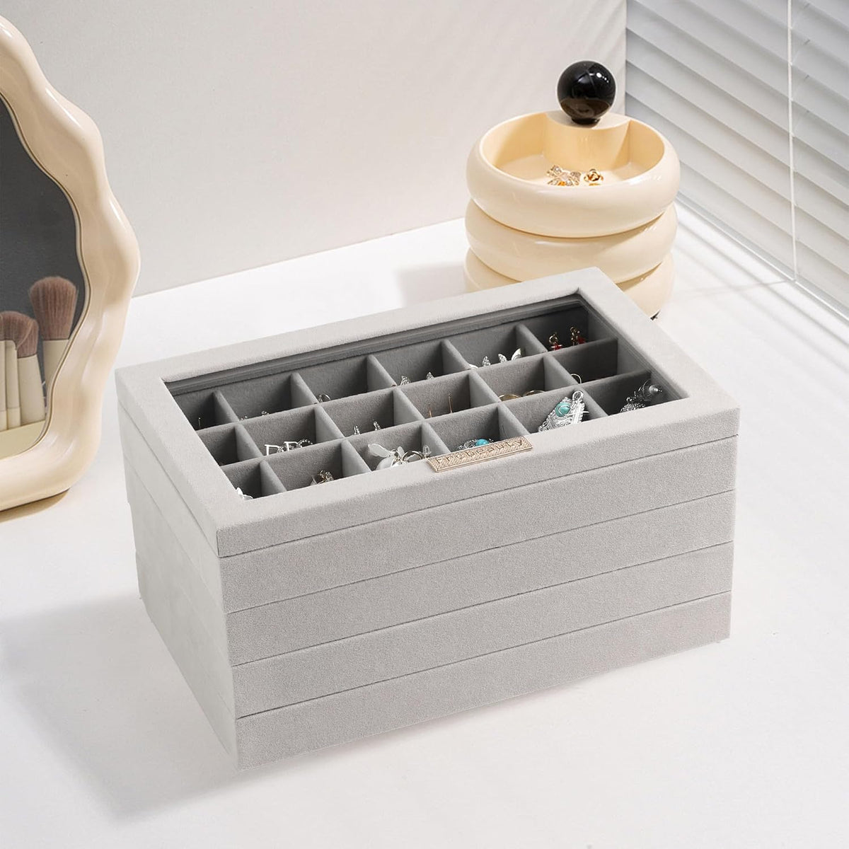 Frebeauty Stackable Jewelry Trays,Set of 4 Jewelry Organizer for Drawer