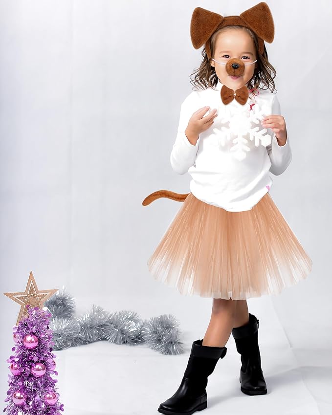 Zhanmai 5 Pcs Carnival Animal Costume Kid Bear Puppy Dog Pup Kangaroo with Tutu Ear Headband Bowtie Tail Paws for Boys Girls