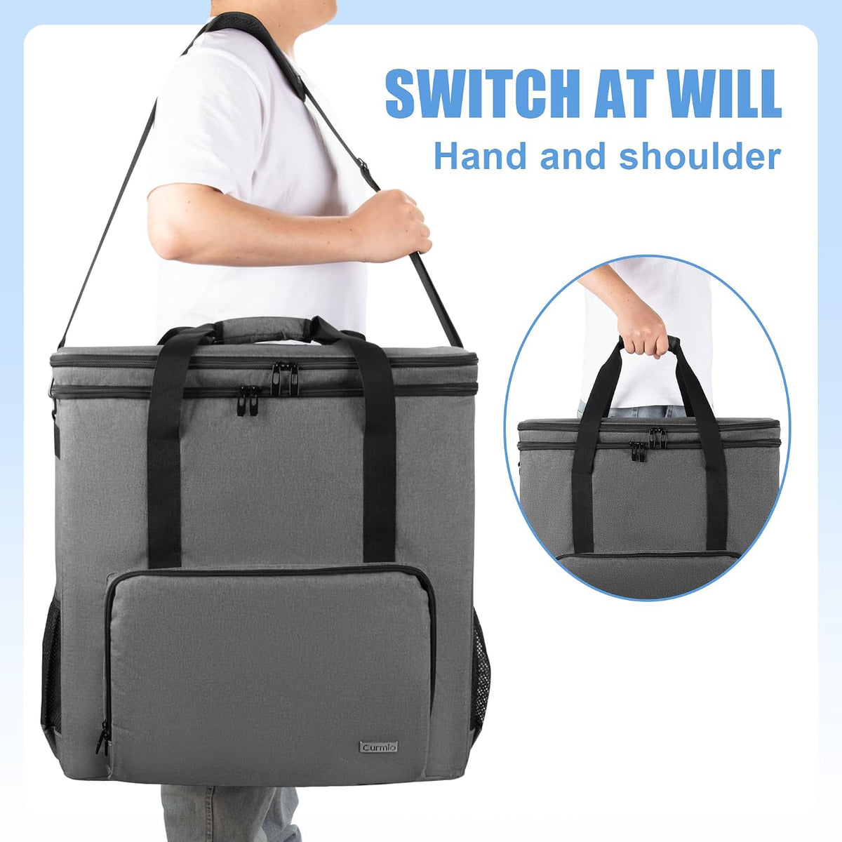 CURMIO Double-Layer PC Carrying Case, Computer Travel Bag for Tower, Gray
