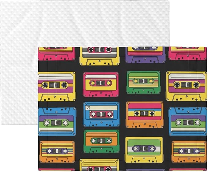 Double Sided Pet Mat for Dog Bed Topper Cat Blanket Furniture Protector, Colorful Retro Cassette Pattern, Reversible Plush with Tactile Dot Pattern for Style Change