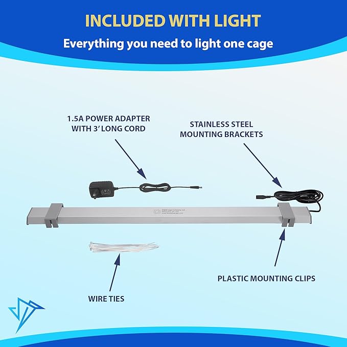 HappyBird Lighting Bird Cage Light - Full Spectrum LED Pet Light - Simulates Natural Environment - Safe for Soft Bill Birds – Easy to Install - (24" Long)