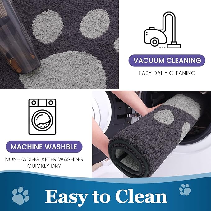 Buganda Dog Door Mat for Muddy Paws, Absorbent Dirt Trapper Washable Indoor Doormats, Non Slip Low-Profile Mud Mat for Dogs, Front Entrance Doormat for Inside Floor (48x30 Inches, Dark Grey)
