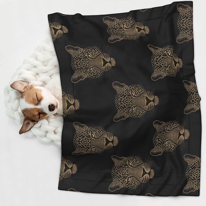 Double Sided Pet Mat for Dog Bed Topper Cat Blanket Furniture Protector, Black Gold Glitter Cheetah Leopard Print, Reversible Plush with Tactile Dot Pattern for Style Change
