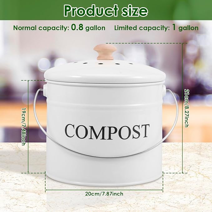 Kitchen Compost Bin 0.8 Gallon Metal Countertop Compost Bin