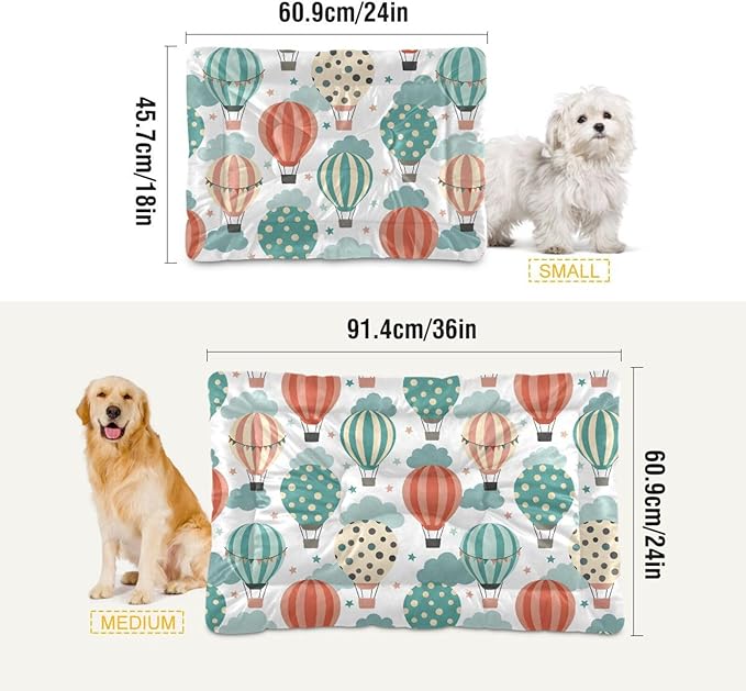 Emelivor Hot Air Balloons White Dog Cat Bed Washable Crate Pet Bed Anti-Slip Rectangle Comfortable Kennel Pads for Small Medium and Laege Dogs Cat, 24x18in