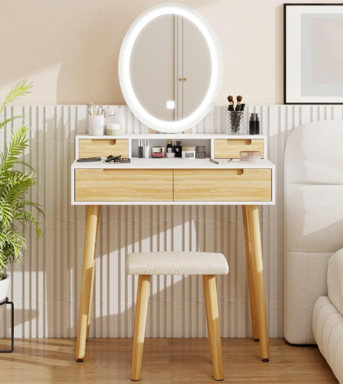 YOURLITE Small Makeup Vanity Desk with Mirror and Lights