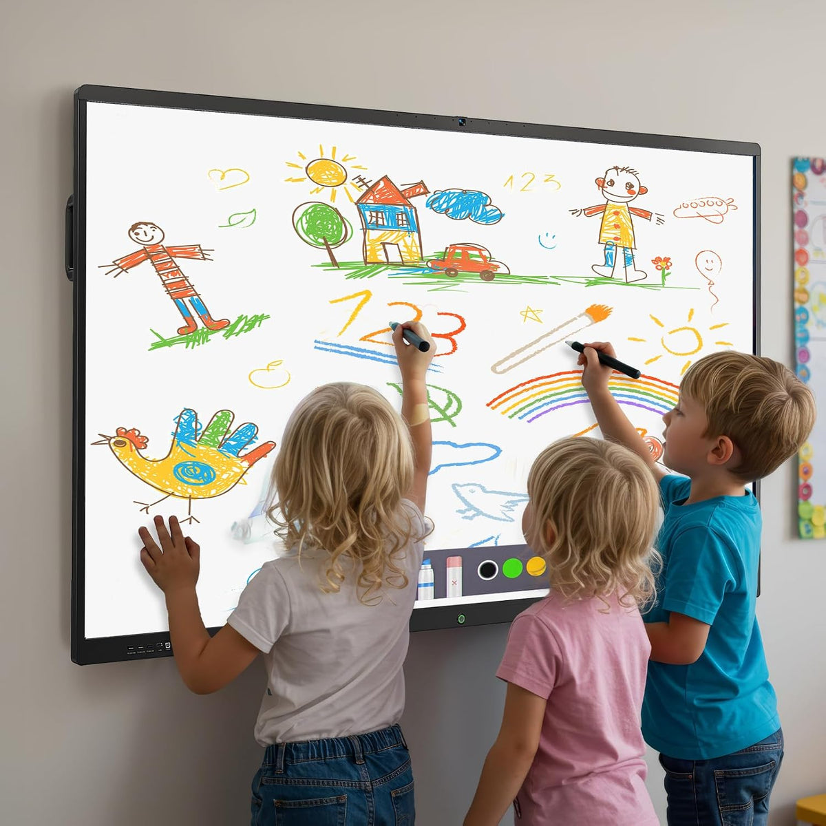 65'' Smart Board, 4K UHD Interactive Touchscreen Whiteboard, Android 14 8+128GB Wireless Smartboard for Classroom Home Office Studio