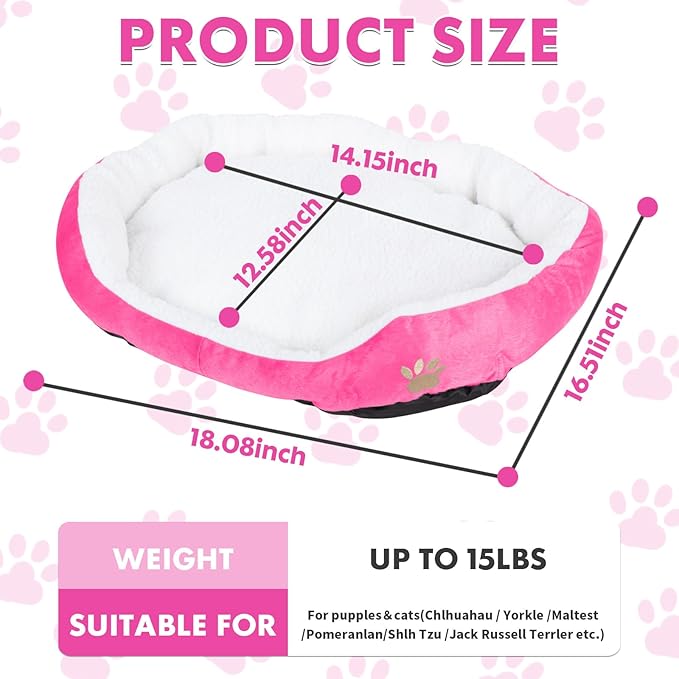 Round Dog Cat Beds Mattress Washable Pads Room, Soft Durable Plush Faux Fur Sleeping Pet Fleece Bed Mat for Small Doggy Kitten Puppy, with Anti-Slip Waterproof Bottom (Pink)