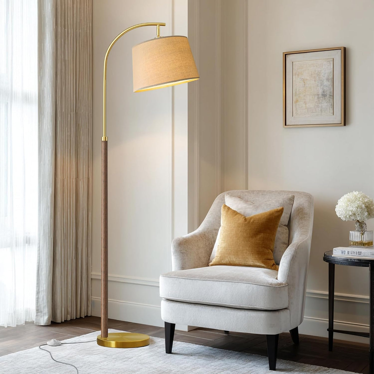 62.5" Wood Floor Lamps for Living Room with Foot Switch Tall Standing Lamp