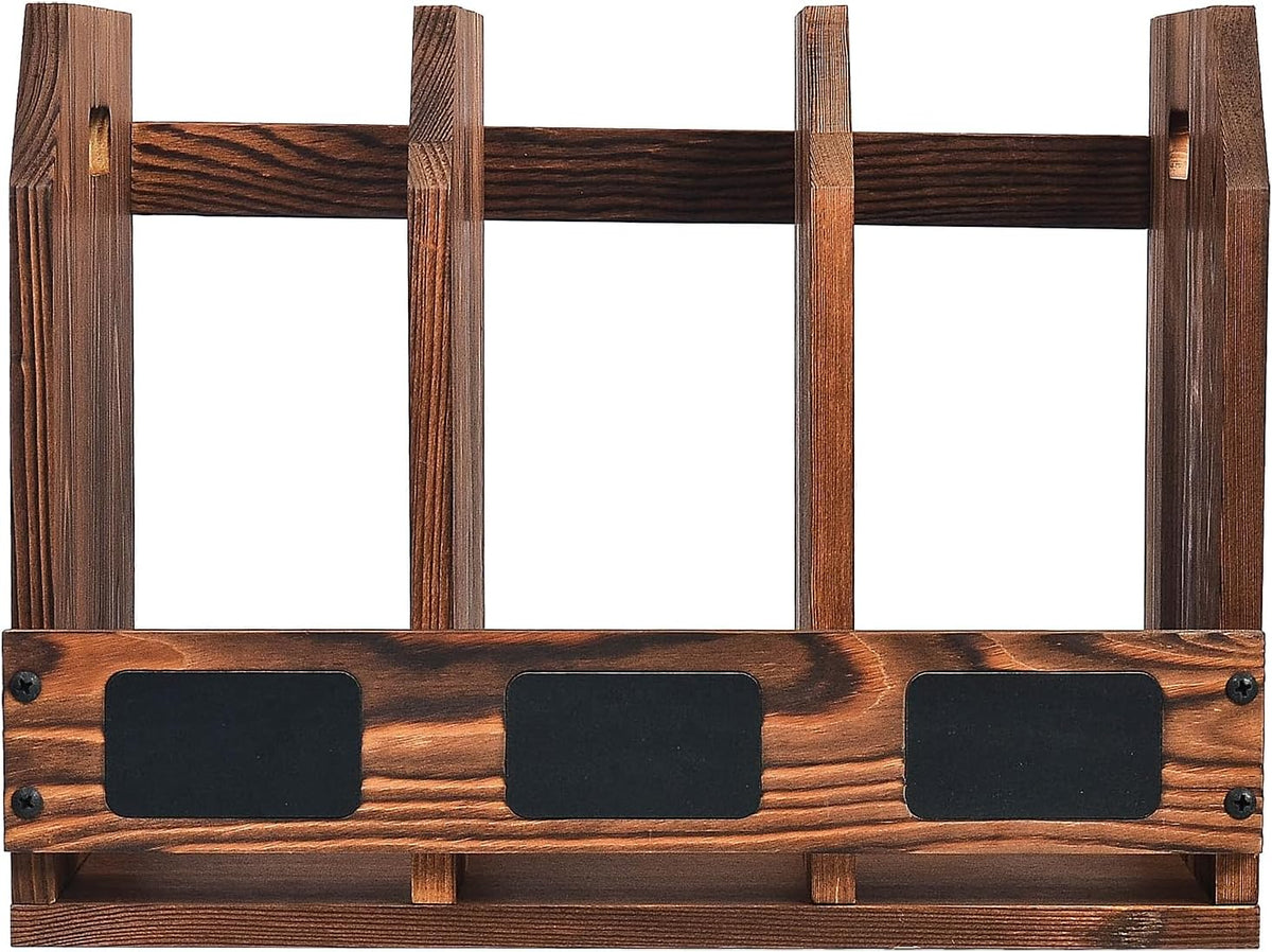Rustic Torched Brown Wooden Desktop Document Organizer Office Chalkboard Labels File Folder Binder Sorter Storage Rack Multiple Compartments Table Organization Caddy Desk Shelf Paper Tray