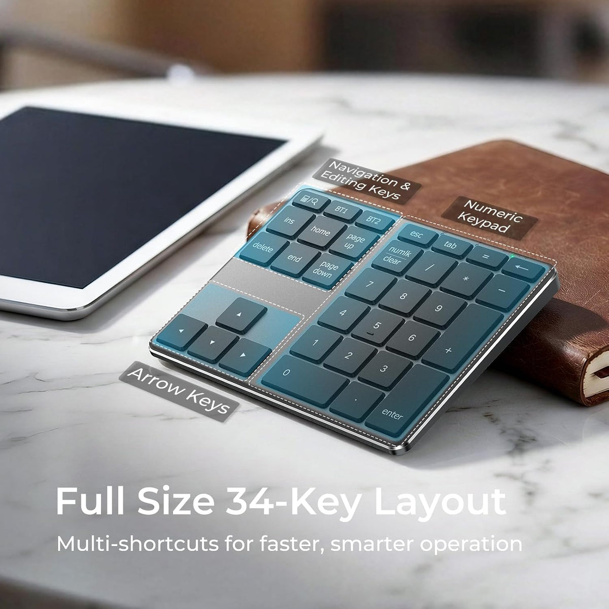 iClever Bluetooth Number Pad for Laptop, Aluminum Wireless Numeric Keypad