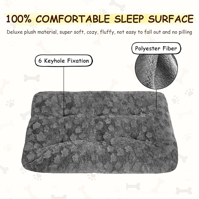 Washable Dog Bed for Small to Large Dogs, Calming Anti Anxiety Medium Dog Bed, Deluxe Plush Faux Fur Crate Beds, Comfy Fluffy Kennel Pad Pet Mat with Non-Slip Bottom, 36"x27", Dark Grey