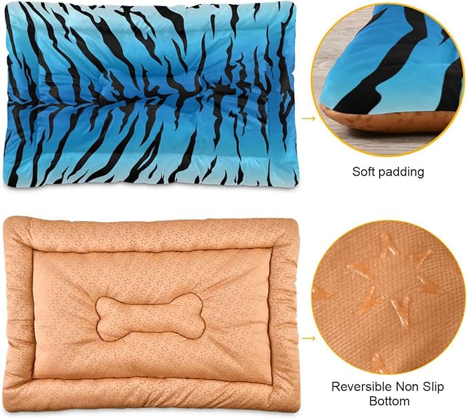 Pet Bed Blue Tiger Print Dog Bed Mat Absorbing Non Slip Pad Pet Sleeping Mat for Small, Medium, and Large Dogs Puppy Cat 36 in x 24 in