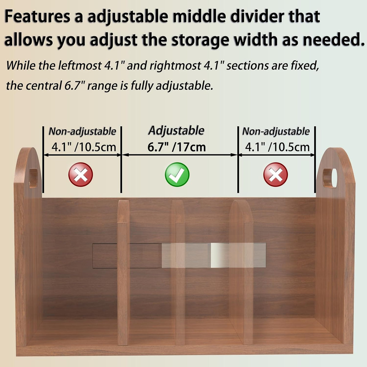 Wood Desktop Bookshelf, Upright Tabletop Book Shelf With Adjustable Divider Secure Books in Place, Desk Shelf for Top of Desk in Living Room Home Office, Perfect for Books Magazine File (Walnut Brown)