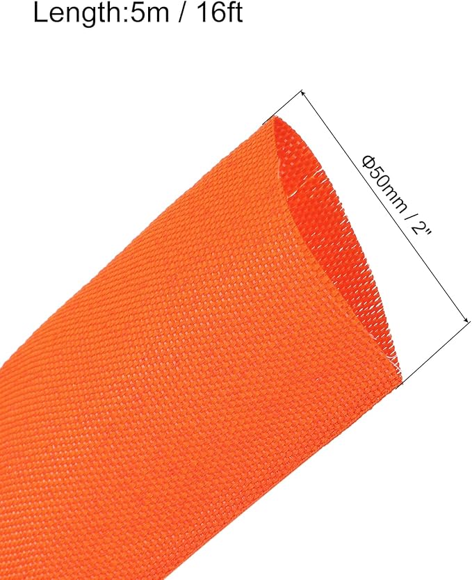 MECCANIXITY Braided Cable Sleeves Heat Shrinkable Fabric Sleeving, 2" 16ft Orange 2:1 Ratio Heat Shrinkable Cord Protector for Harness Cable, Network Cable Protection, Cable Management