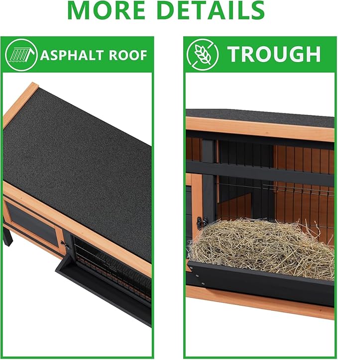 Rabbit Hutch Outdoor, Rabbit Hideout, Bunny Hideout,Bunny House for Guinea Pigs & Hamster, Wooden Chicken House with Deep Pull-Out Tray, Waterproof Chicken Coop for Outside (Orange Black)