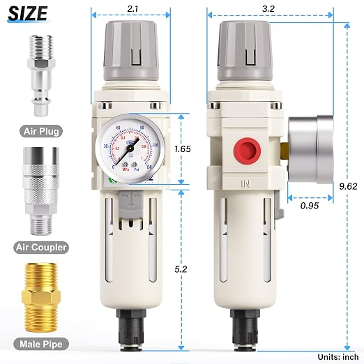 TAILONZ PNEUMATIC 3/8 Inch NPT Automatic Drain Air Filter Pressure Regulator
