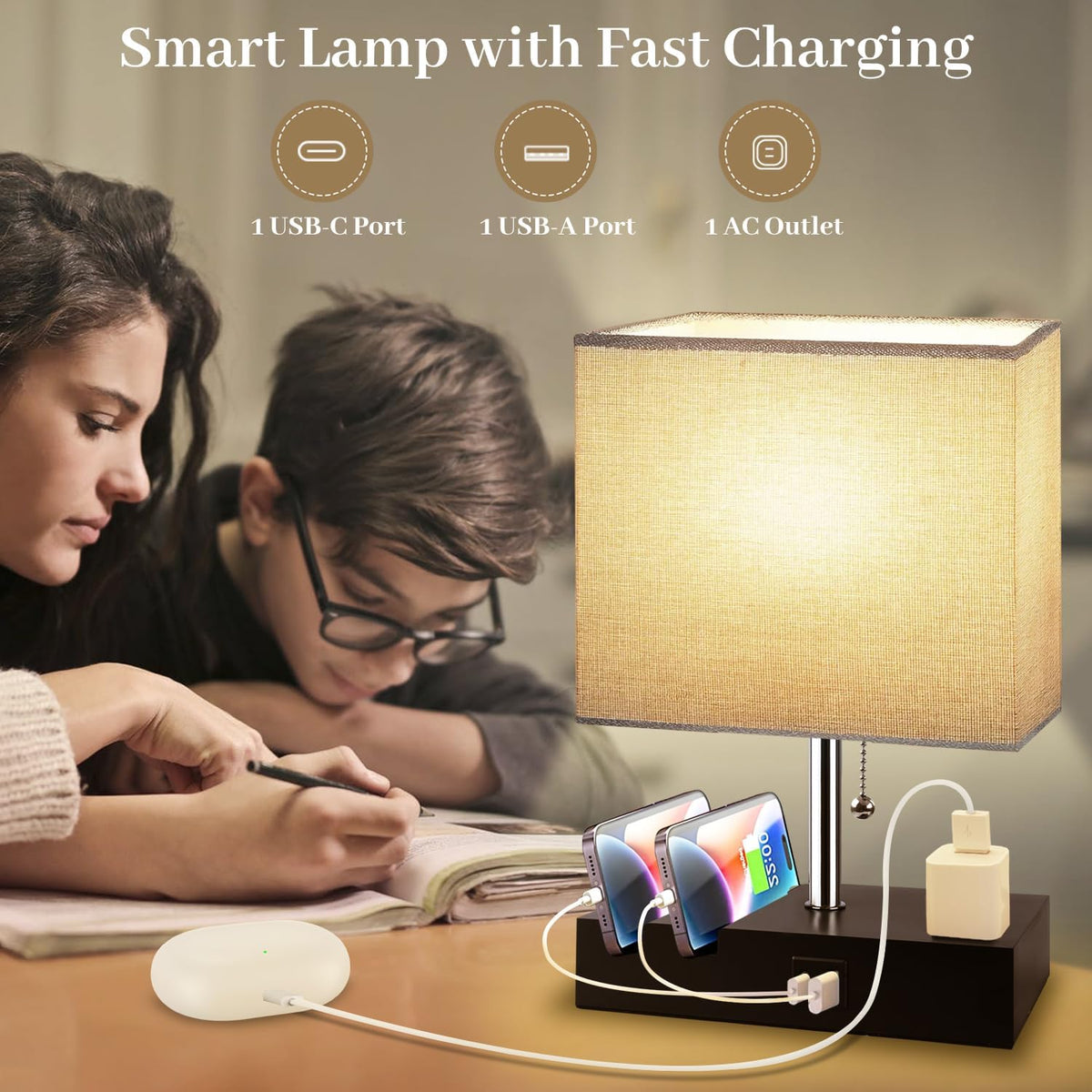 Smart RGB Dimmable Table Lamp Compatible with Alexa&APP&Remote Control, Gray