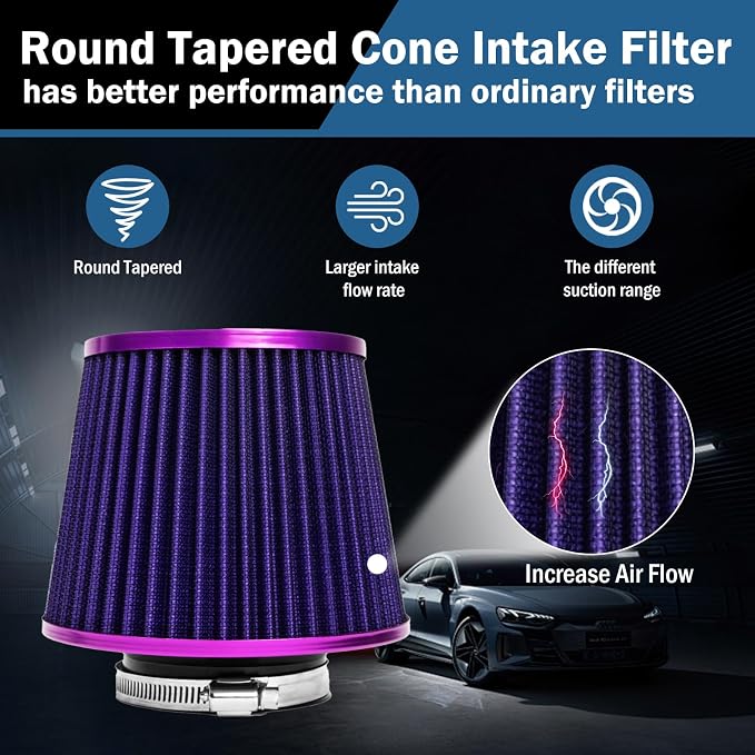 Universal Clamp-On Air Intake Filter, High Performance, Washable Filter