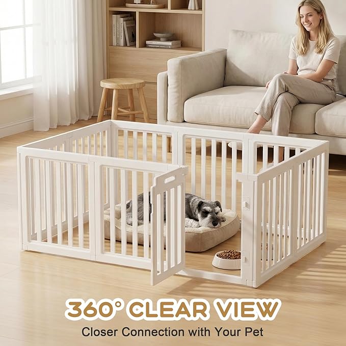 Clear Dog Play Pen,Pet Playpen with Door,Easy to Clean and Install Puppy pens for Both Indoor and Outdoor use (White, 30.3 inch Height, 10 Panels)