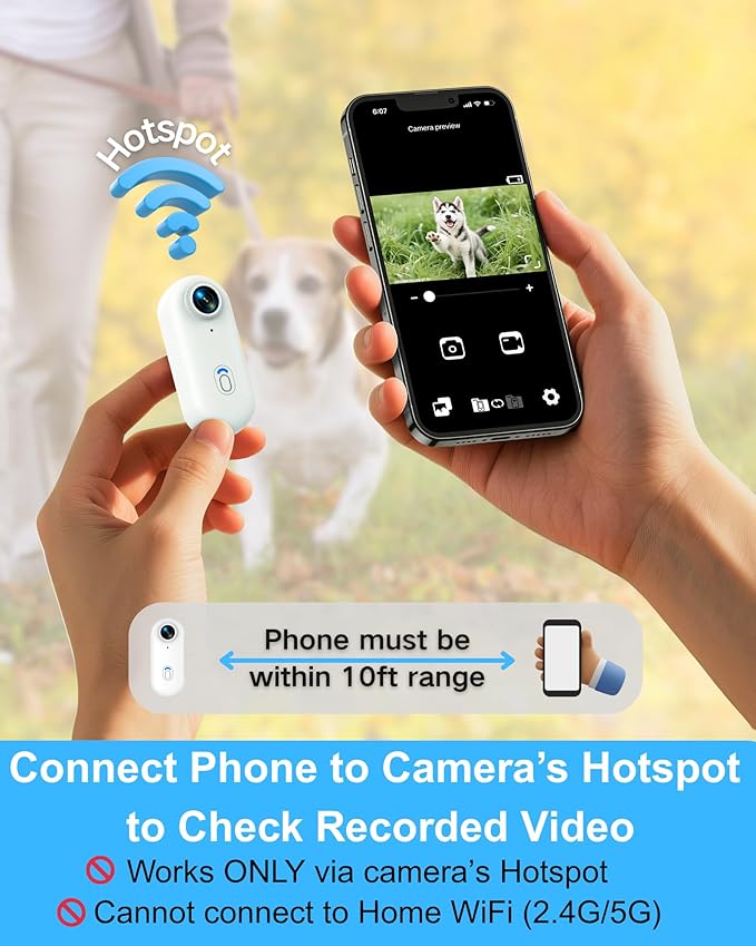 Cat Camera Collar with Phone APP, 1080P HD Video Recording, XS/M-Size Pet POV Cam for Dogs & Big Cats, Cordless Pet Collar Cameras with APP Viewing (XS-Collar)