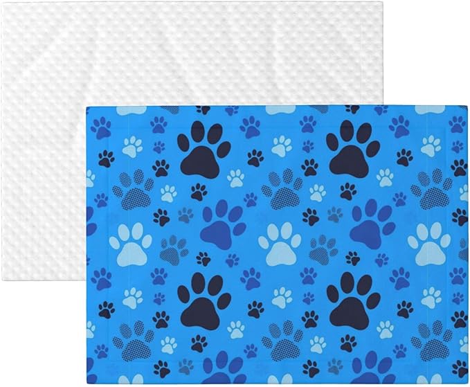 Pet Blanket for Car Rides Vet Visits, Blue Puppy Pug Dog Paw Print, Two Sided Reversible Plush Design with Bumpy Dot Side Offers Comfort Home Piece On Go Travel