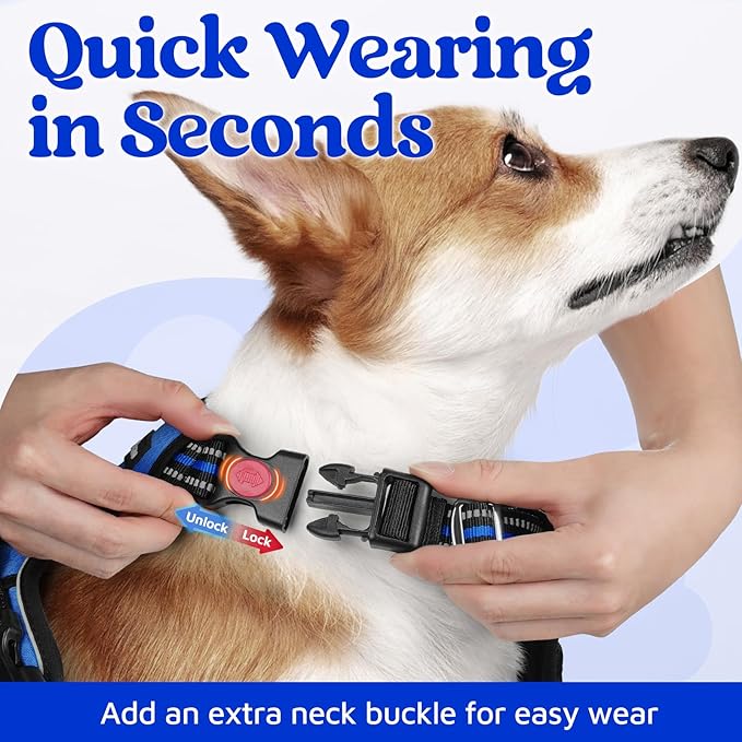 rabbitgoo Dog Harness for Large Dogs, No Pull Pet Vest with 3 Buckles, Adjustable Soft Padded Pet Harness with Easy Control Handle and Reflective Strips, Royal Blue, XL