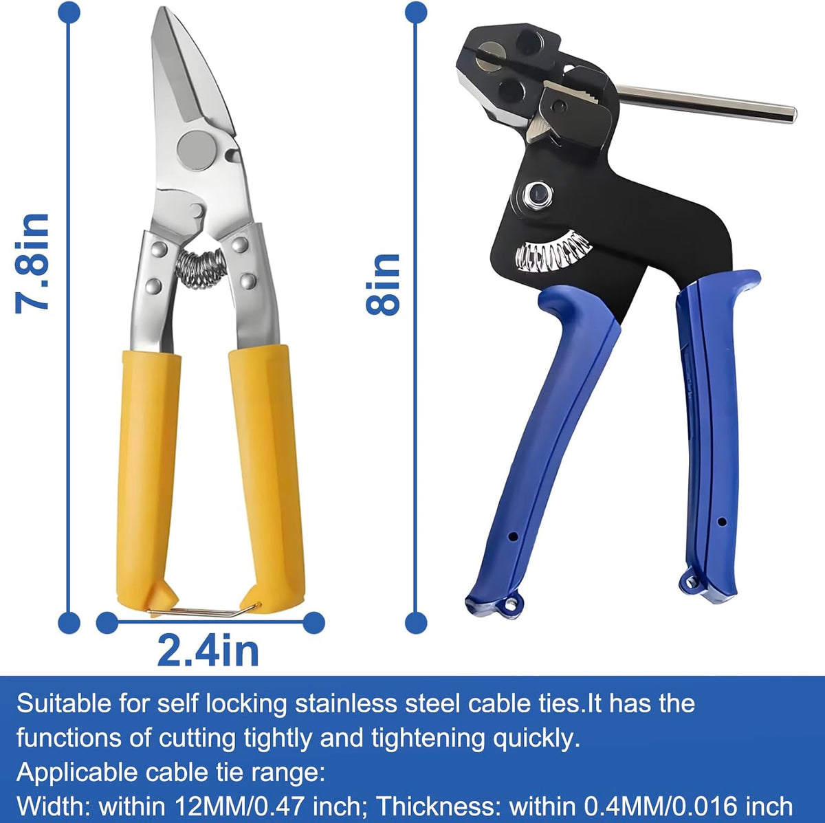 Heavy Duty Stainless Steel Zip Tie Gun Kit with 100pcs Self-Locking Metal Cable Ties, Duty Outdoor Adjustable Fastening Cutting Tie Tool Sets, Durable & Adjustable Tool Set (Blue)