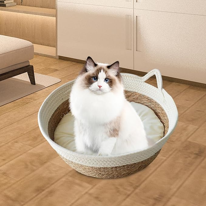 Cat Bed Basket Dog Bed Breathable Winter Summer Durable Washable Round Furniture Protection Pet Scratching Sleeping Bed, Large