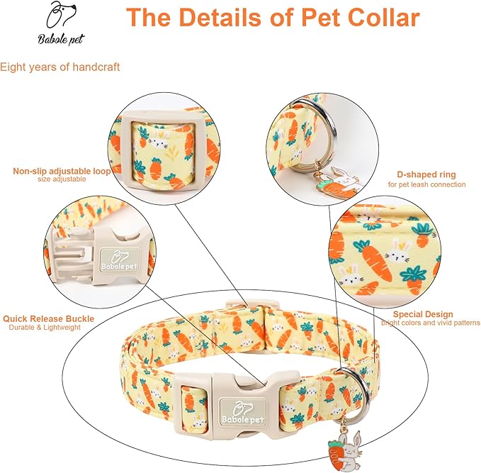 Easter Dog Collar for Giant Large Dogs - Cute Carrot Bunny Easter Collars for Boy Girl Dogs, Lightweight Adjustable Yellow Cartoon Holiday Dog Collar XL