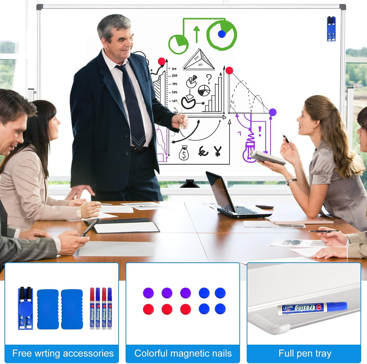Large Rolling Whiteboard on Wheels, Double-Sided 72 X 40 Inch
