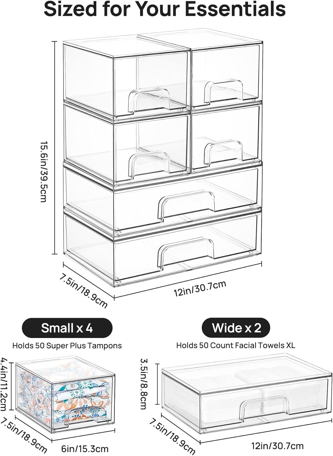 Vtopmart Stackable Storage Drawers Set of 6, Plastic Organizer Bins