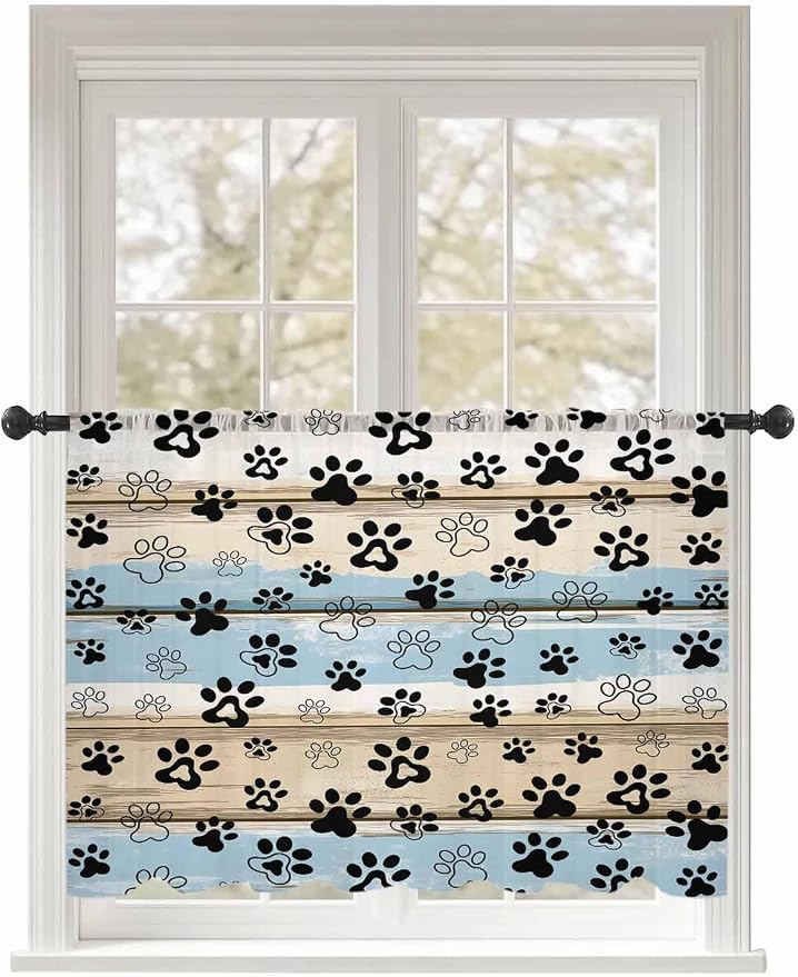 Sheer Curtains 54 Inch Length, Vintage Farmhouse Rustic Wooden Grain Privacy